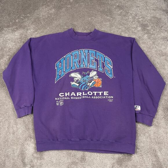 Purple Vtg Charlotte Hornets Sweatshirt Logo Athletic Crewneck Size XL NBA - Picture 1 of 8
